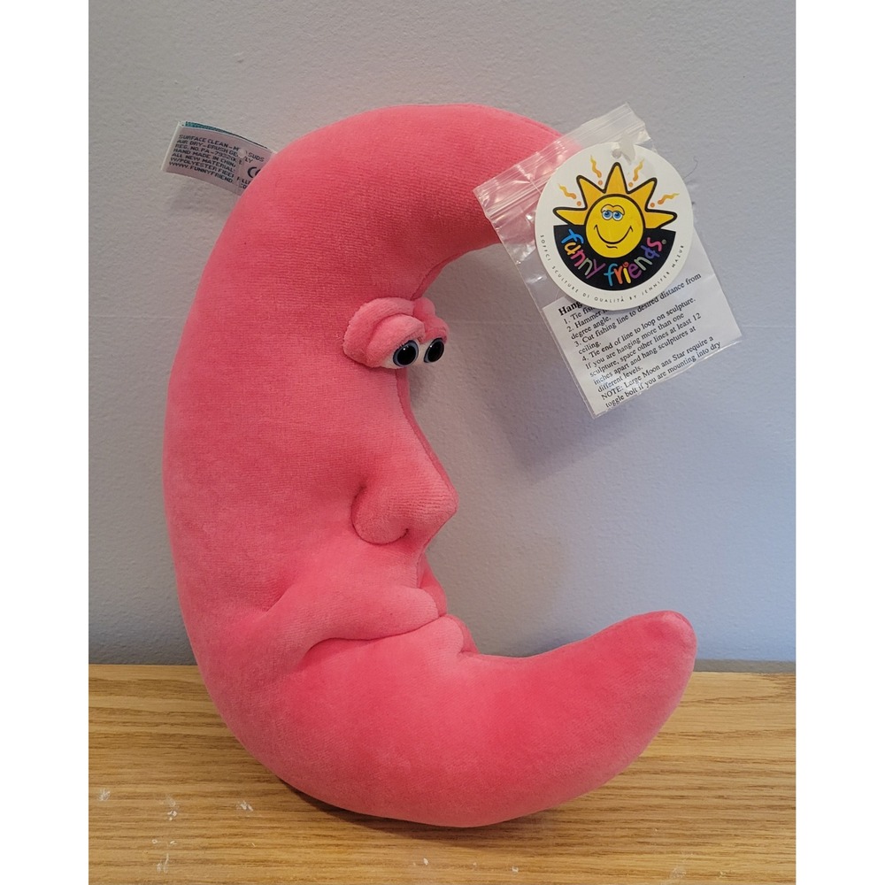 Vintage 90s Funny Friends Pink Crescent Moon Plush Jennifer Mazur Soft Sculpture